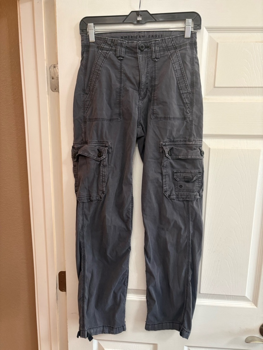 American Eagle cargo pants gray wide leg y2k cotton comfy streetwear women's 2